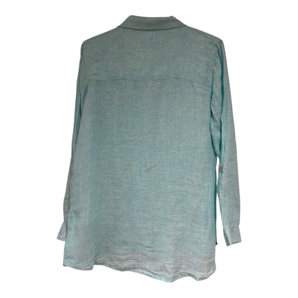 Sigrid Olsen Aqua Button-Down Shirt 100% linen - Picture 3 of 4